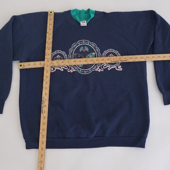 Vintage Fruit Loom Navy Butterfly Graphic Mockneck 90's Sweatshirt XL - Picture 3 of 10